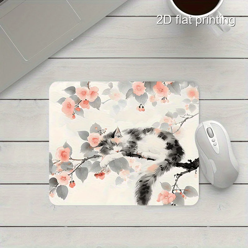 Phalaenopsis 고양이 패턴 사각 마우스 패드, 미끄럼 방지 고무, 내구성, 세탁 가능, 고품질, 게이머 및 기숙사에 적합