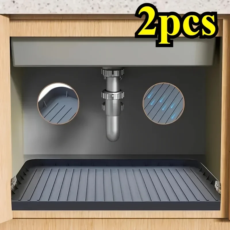 2 Stück langlebige Unterwaschbeckenmatte – wasserdichte Abtropfschale für Küchen- und Badezimmerschränke, leicht zu reinigende Aufbewahrungslösung