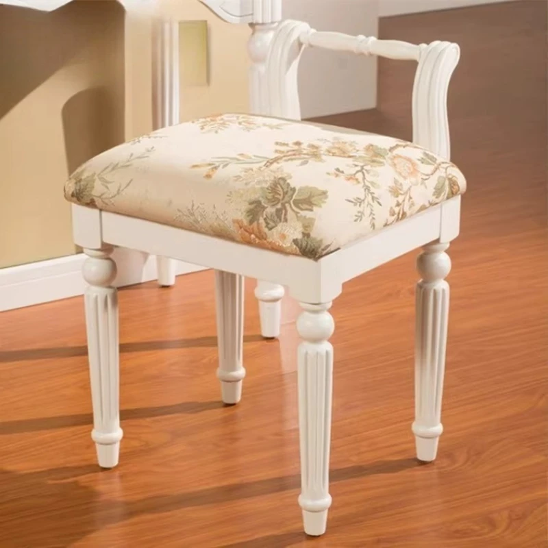 Solid Wood Upholstered Vanity Stool European Makeup Chair for Bedroom Dressing Table Low Chairs Salon Manicure Pedicure Seat