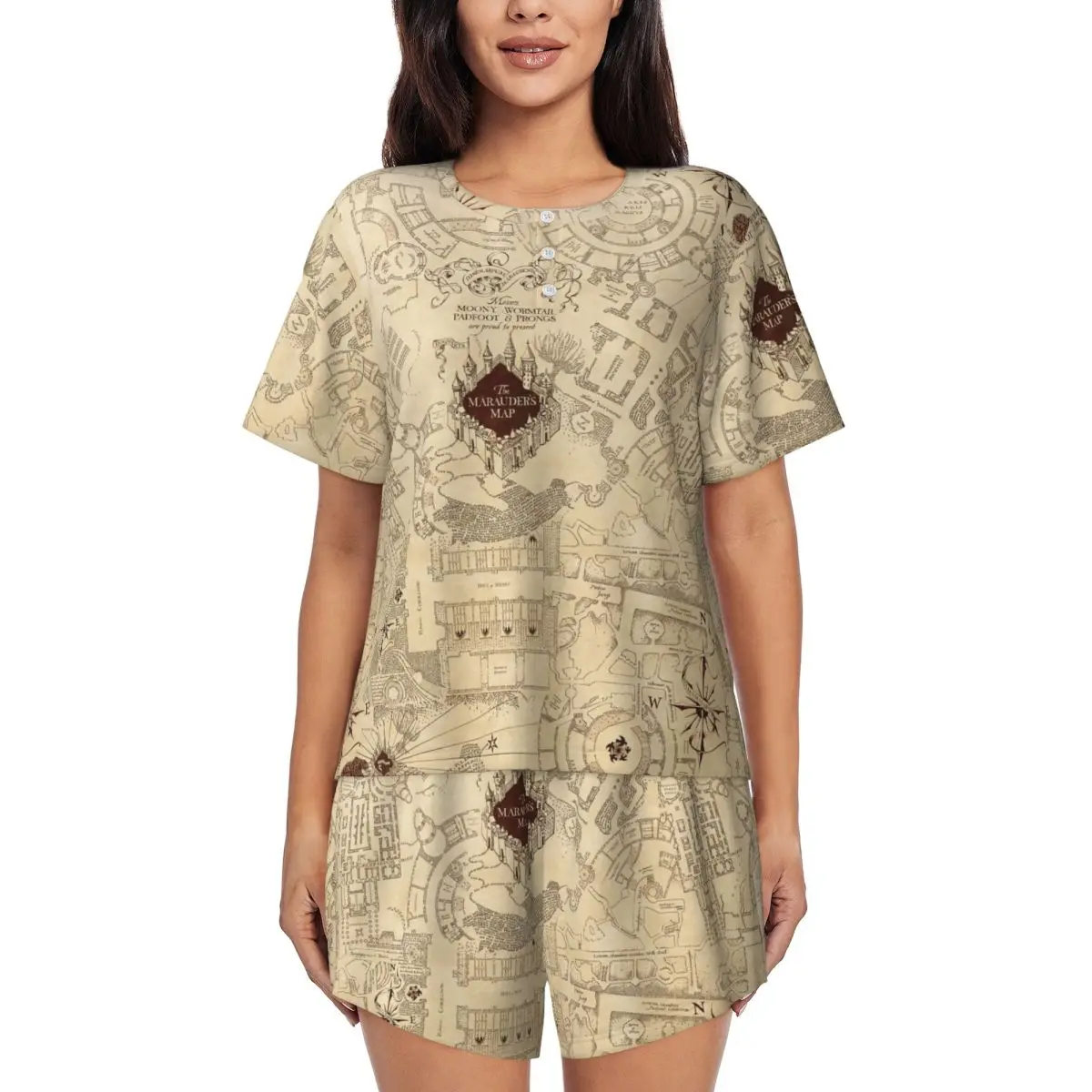 

Custom Harrys Magic Adventure Movies Potters Pajamas Set Women's 2-Piece Short Sleeve Sleepwear Loungewear PJS Shorts Sets