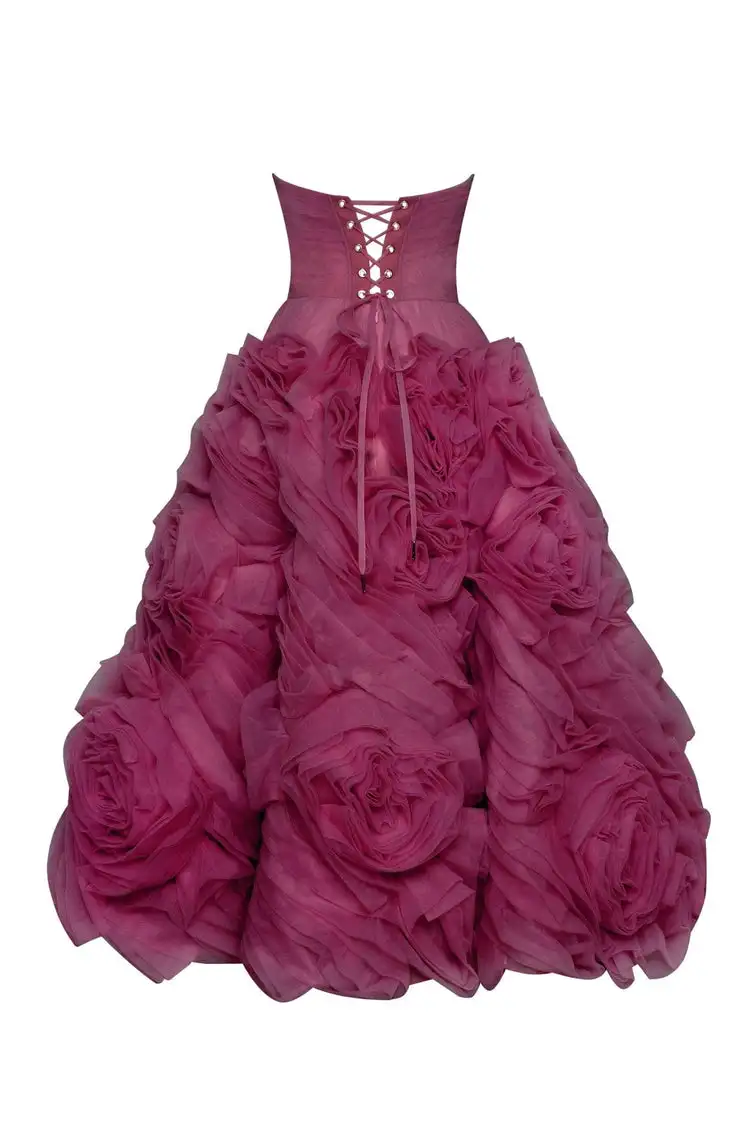 Vestido De fiesta personalizado Sin tirantes Flor 3D Con cordones Ocasiones formales Vestidos De noche Bail فساتudenudenات rocanneVestido Robe De S