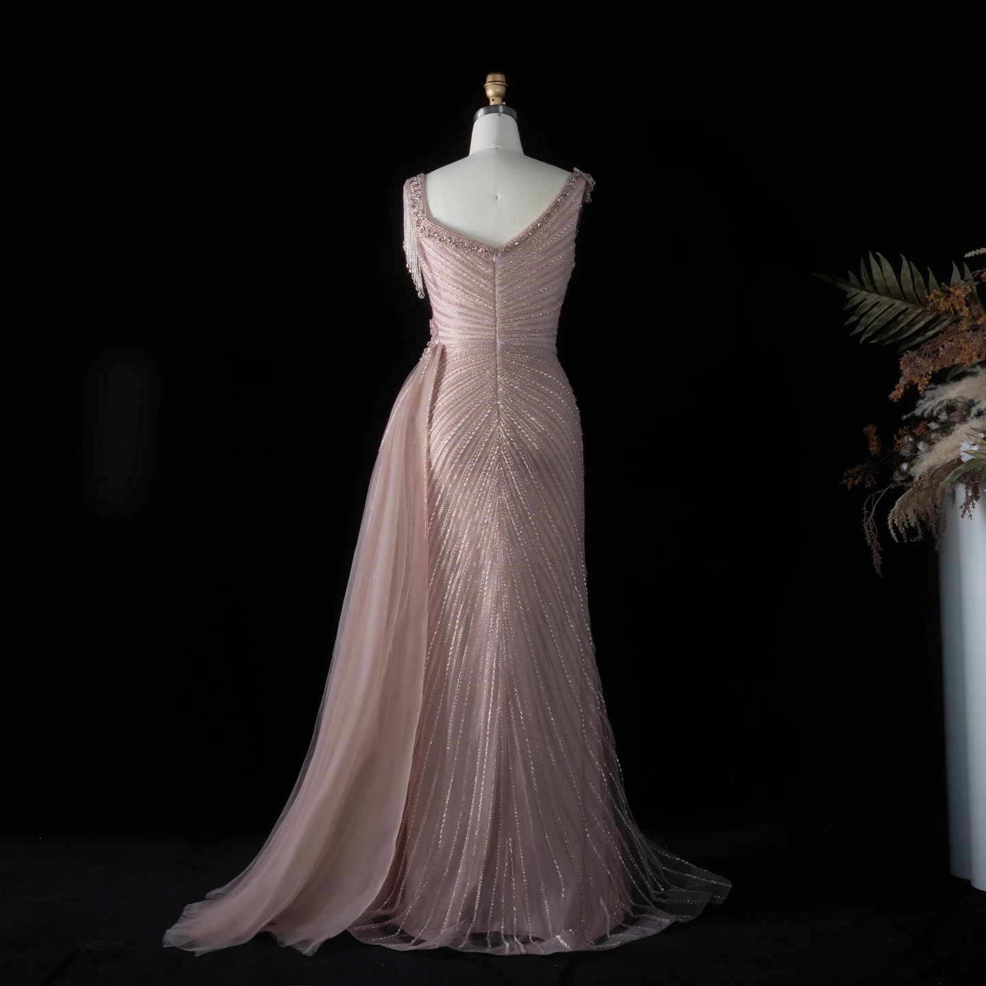 Sharon Said Abendkleid Glamouröses Grünes Tüllkleid mit Perlen und Quasten, Sweetheart-Ausschnitt, Luxuriöses Dubai-Formelles Hochzeits- und Partykleid SS103 Maßanfertigung – Detail 24