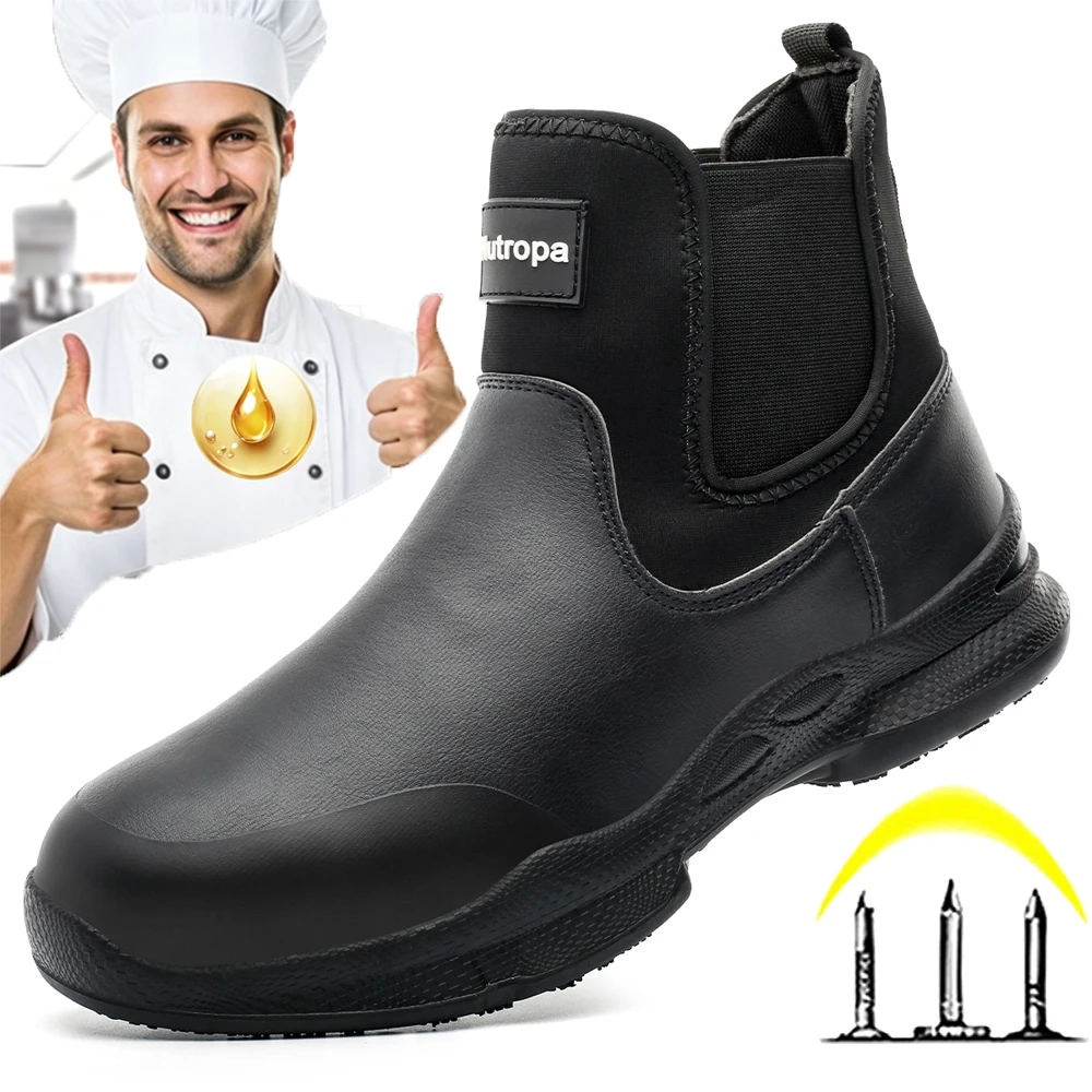 

Waterproof Men's Chef shoes Non-slip Men's loafers Kevlar anti puncture Kitchen Work shoes oil-resistant Male leather Boots 2026