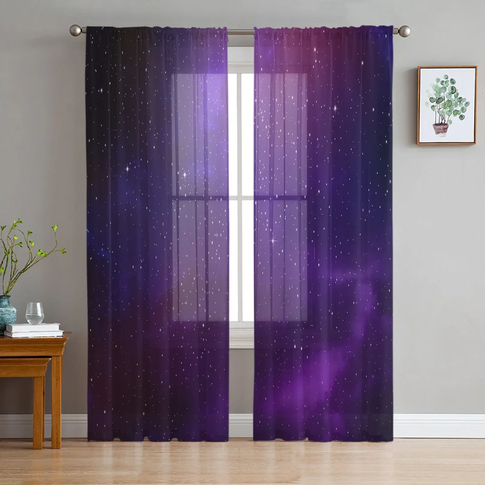 Purple Galaxy Planet Sheer Curtains Living Room Window Tulle Curtains For Bedroom Kitchen Home Decoration Voile Drapes