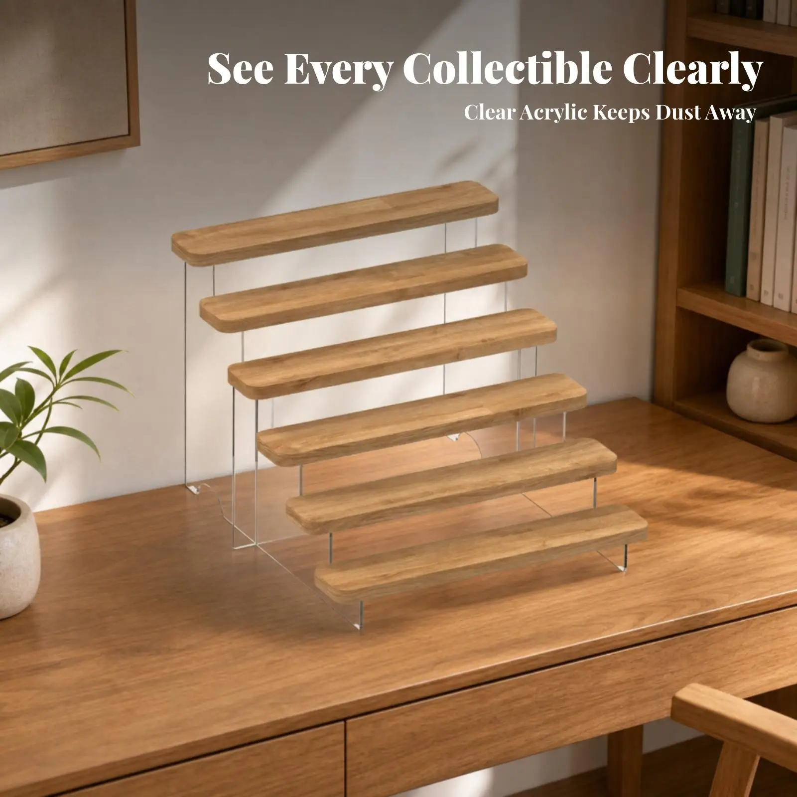 Solid Wood and Acrylic Display Shelf for Tabletop Organization Rack with Multi Level Shelves for Ornament Storage