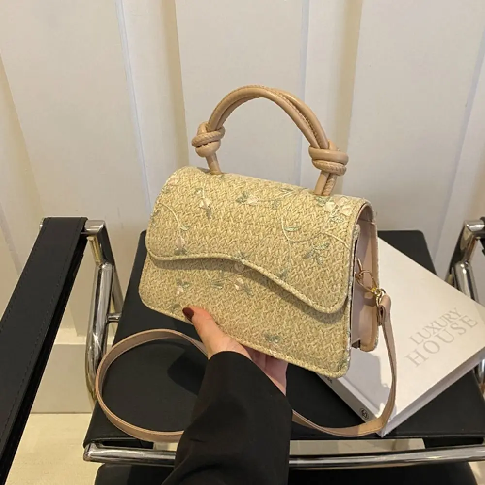 Fashion Grass Woven Straw Bag Handmade Braid Large Capacity Shoulder Messenger Bag Bohemian Rattan Handbags for Summer Beach