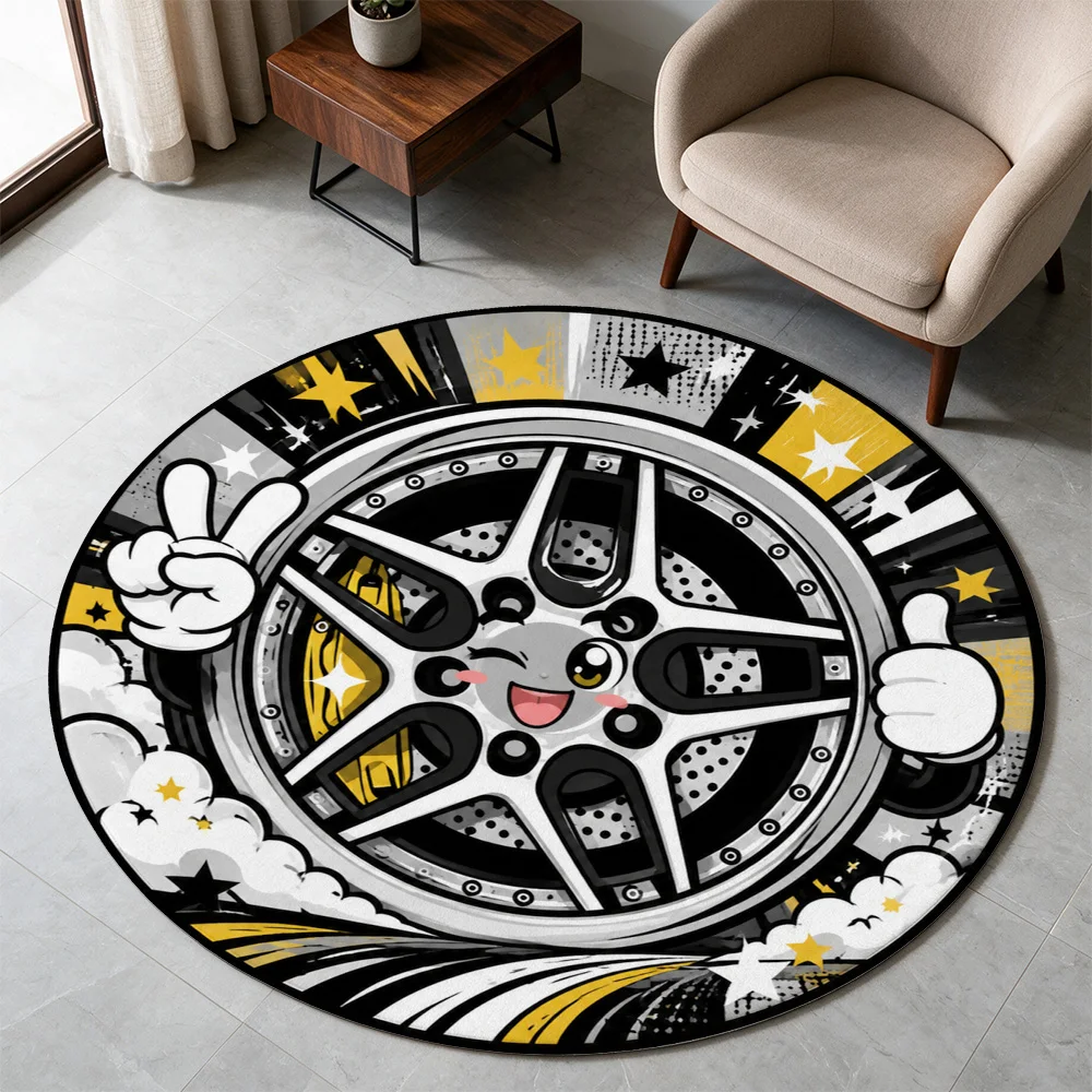 Cute Kawaii Finger Rock Hand Gesture Cartoon Design Round Area Rug for Kids Nursery Playroom Mat