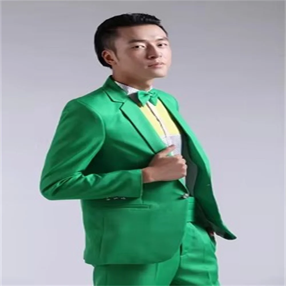 New Long-Sleeved Men\'s Suits Dress Hosted Theatrical Tuxedos For Men Wedding Prom Red Yellow Blue And Green M L Suit Men