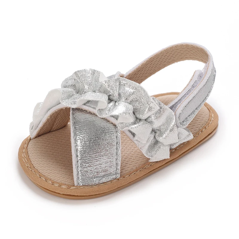 Sandalias de verano para niñas de 0 a 18 meses, zapatos de encaje brillante, antideslizantes, con suela suave, para caminar