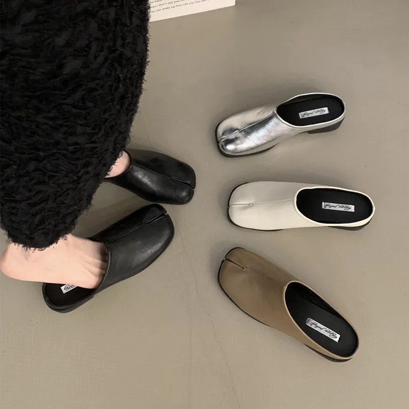 Bailamos Women Split Toe Slippers Round Toe Shallow Lazy Boat Slingback Mules Shoes Tabi Ninja Slip On Flats Soft Loafers Mujer