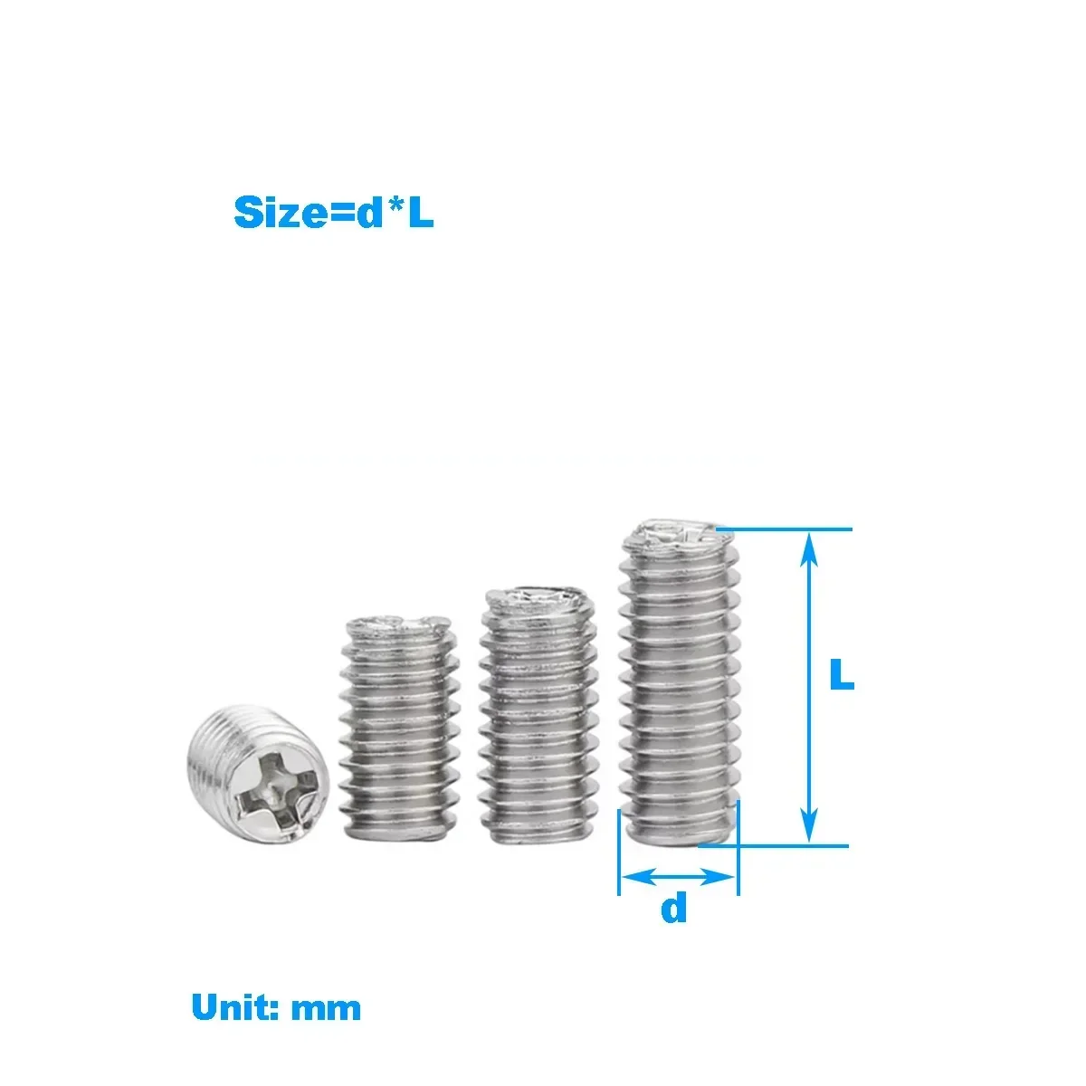 

304 Stainless Steel Cross Flat End Set Screw / Headless Phillips Bolt M2M2.5M3M4