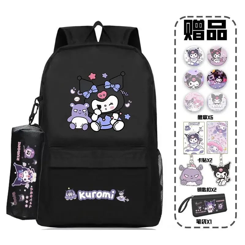 Kuromi Sanrio Backpack School Bag Kawaii Backpack Girl Campus Backpack Mochilas Aestethic Comes with Pencil Case and Pendant