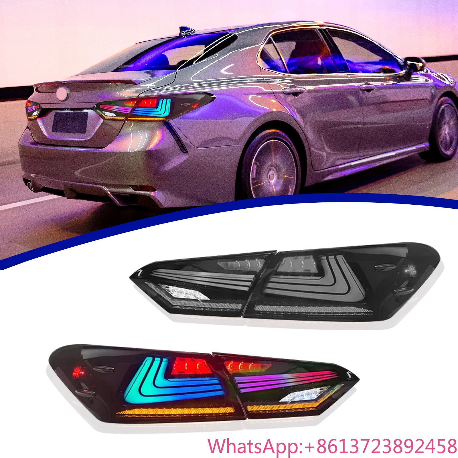

New RGB Style LED Taillight CAM-B005 12V Auto Lighting System for 2018-2023 Toyota Camry 8th Gen Red Lens Color Rear Position