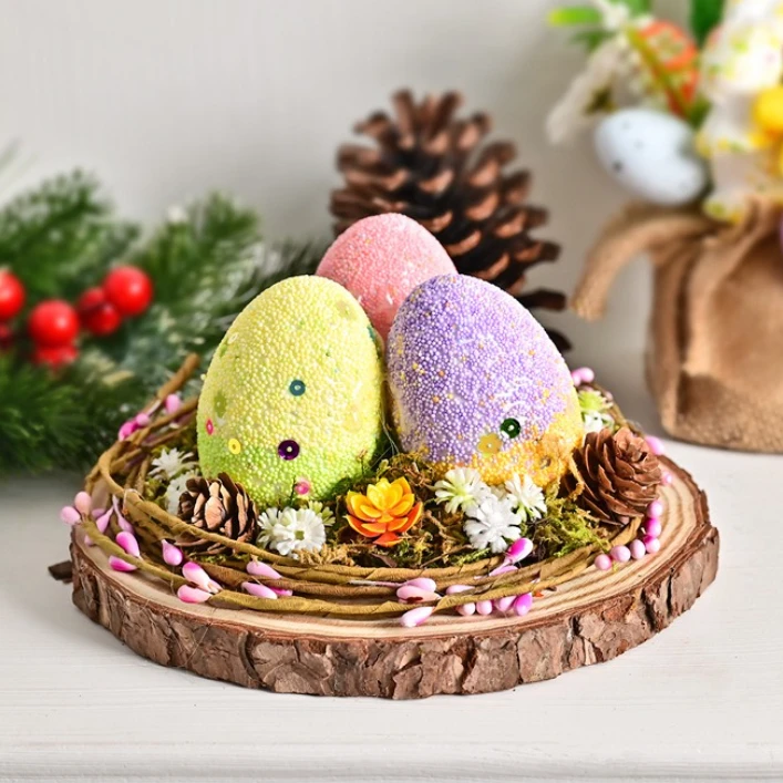 

New Easter Eggs Bird's Nest Ornament Rattan Woven Easter Eggs Desktop Festivals Home Ornaments Decorations