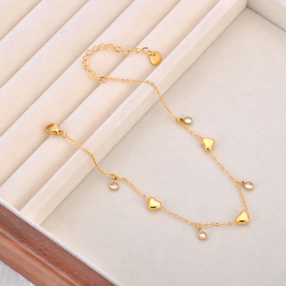 Lokaer White Cubic Zirconia Heart Chain Stainless Steel Trendy Anklet For Women Girls Fashion Delicate Summer Jewelry New A24006
