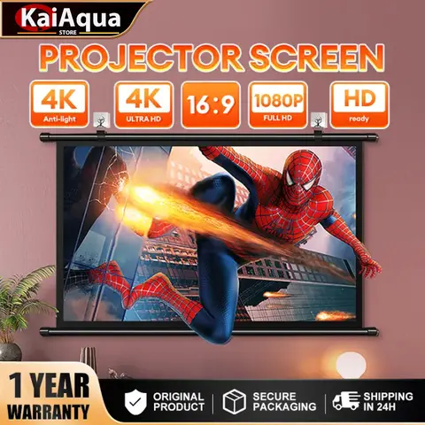 KaiAqua 프로젝터 스크린 100 120 133 인치 16:9 접이식 안티 라이트 그레이 반사 천 가정용 휴대용 프로젝션 스크린