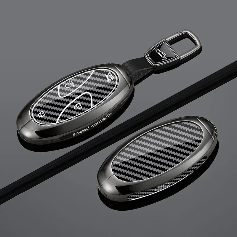 Étui de protection pour clé de voiture en alliage de zinc et fibre de carbone, compatible avec Hyundai Kona EV, Grandeur GN7, IONIQ 6 (2023-2025) – Porte-clés