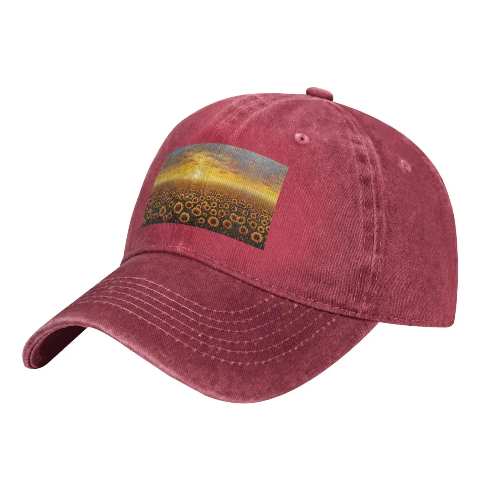 Sunflower Field Sunset Sea of Flowers Baseball Cap Adjustable Twill Bulk with Ponytail Hole Washed Dad Hat for Men Women