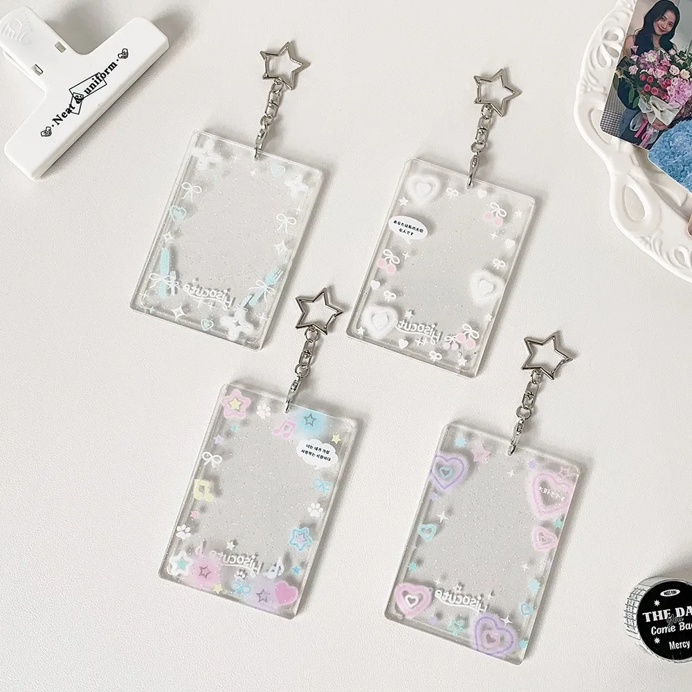 Acrylic 3 inch Photocard Holder Glitter with Pendant Keychian Photo Frame Keychain Bus Card Credit ID Bank Card Holder