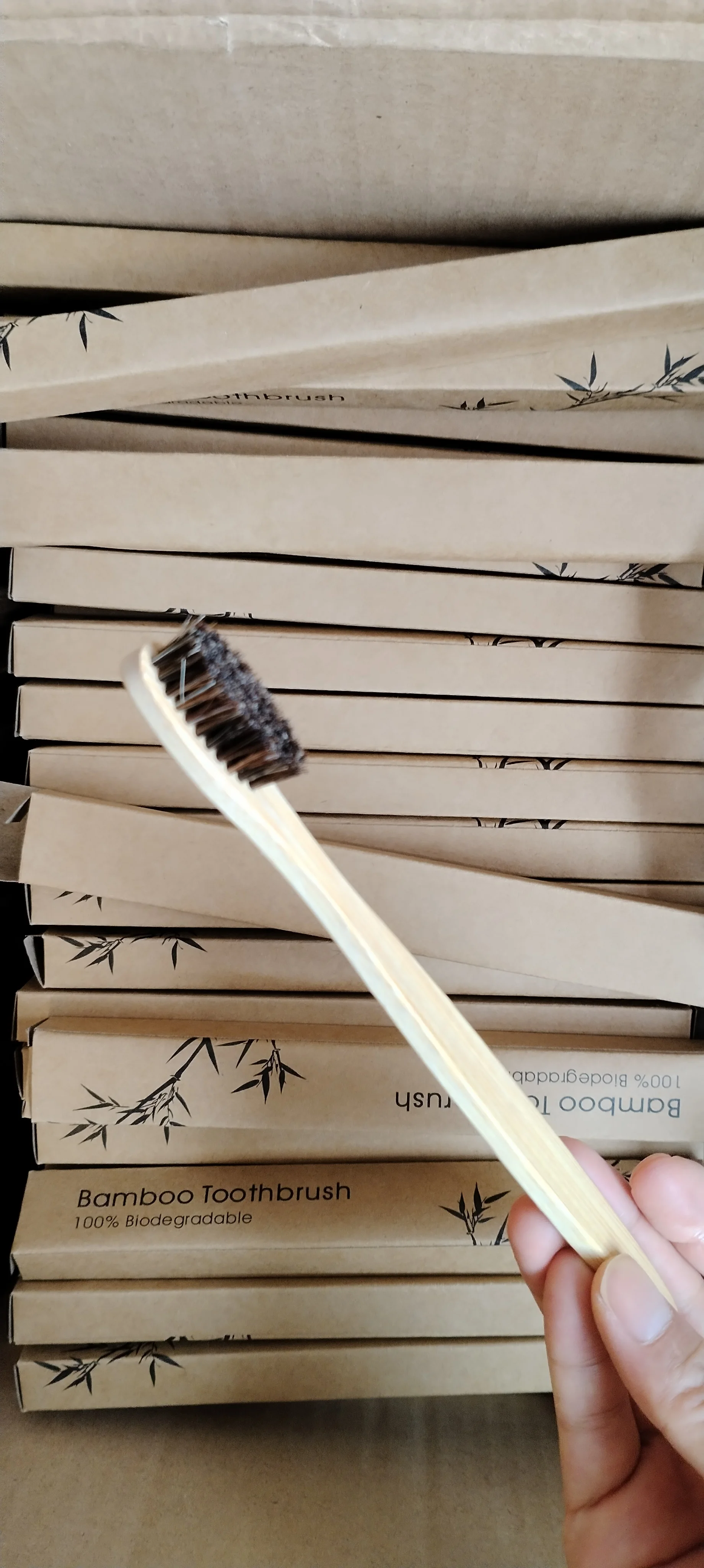 Bamboo Toothbrush Set - 100 Pack Horse Bristles Bamboo Toothbrushes