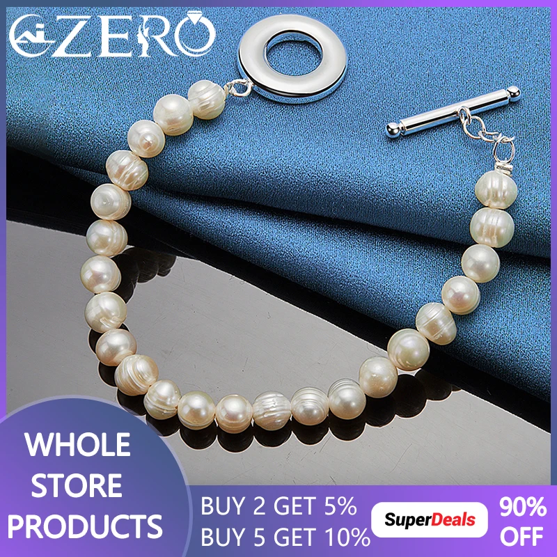 ALIZERO 925 Sterling Silver Double Row Artificial Pearls Bracelet Chain For Women Wedding Engagement Party Fashion Jewelry