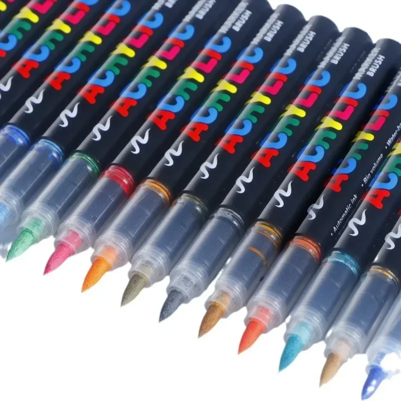 

12 Color No Need Press Direct Liquid Acrylic Marker Pen Soft Head Large Capacity Stackable Student School Office Art Tool Marker