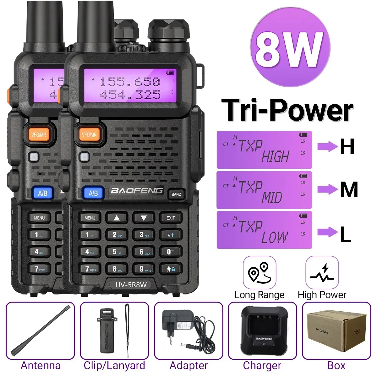 1/2 Stuks Baofeng Uv 5r 5W 8W Walkie Talkie Ham Cb Radio Lange Afstand Dual Band Vhf Uhf Fm Transceiver Tweeweg Radio Uv5r K5 Plus