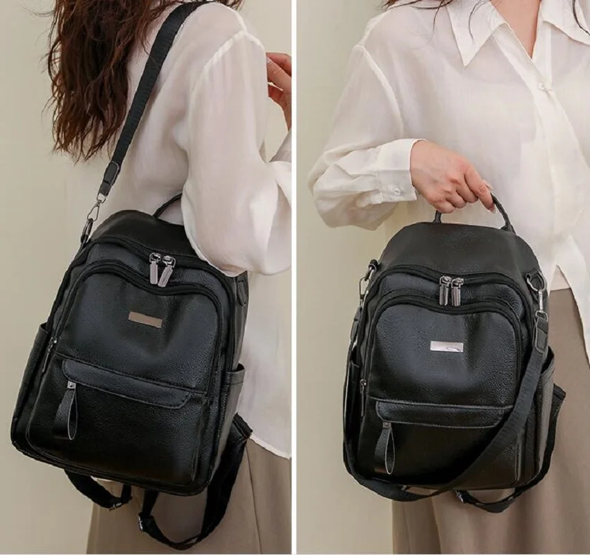 

Hot Sale Women Korean Designer High Quality Soft Leather Backpack Fashion Large Capacity Travel Shoulder Bags School Bag Totes