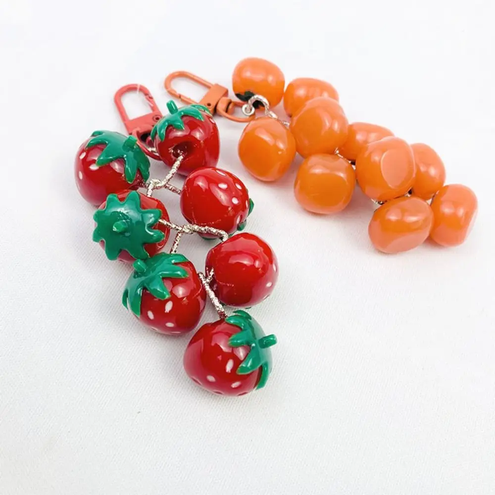 Car Keyring Simulation Strawberry Keychain Ins Acrylic Fruit Skewers Pendant Sweet Creative Persimmon Charms Lady/Women