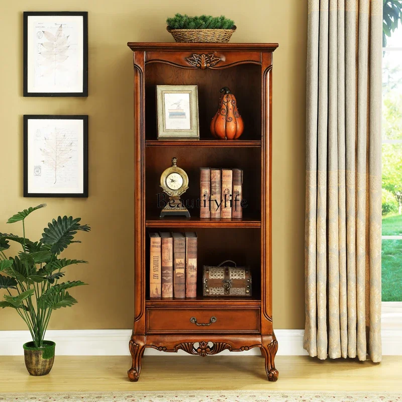 

44American-Style Solid Wood Bookcase European-Style Living Room Storage Shelf Vintage Furniture Floor Display Cabinet