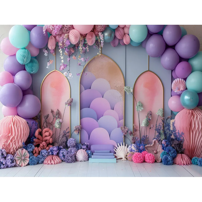 Balon udara panas bintang serbaguna fotografi Digital spanduk latar belakang pesta ulang tahun dekorasi putri duyung ZI-03 latar belakang