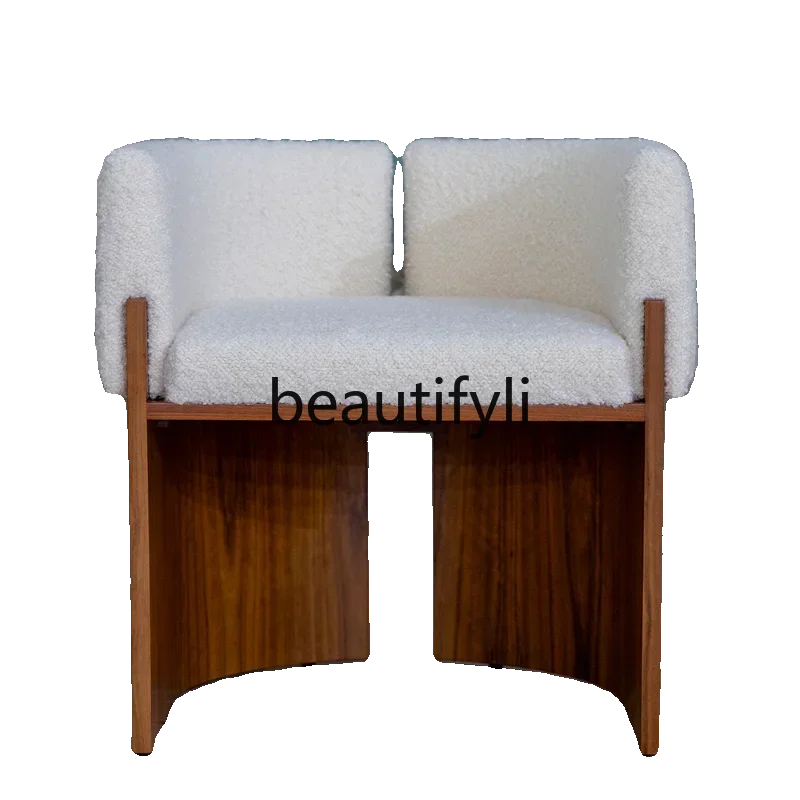 Medieval dining chair lamb wool solid wood leisure chair retro simple ash wood