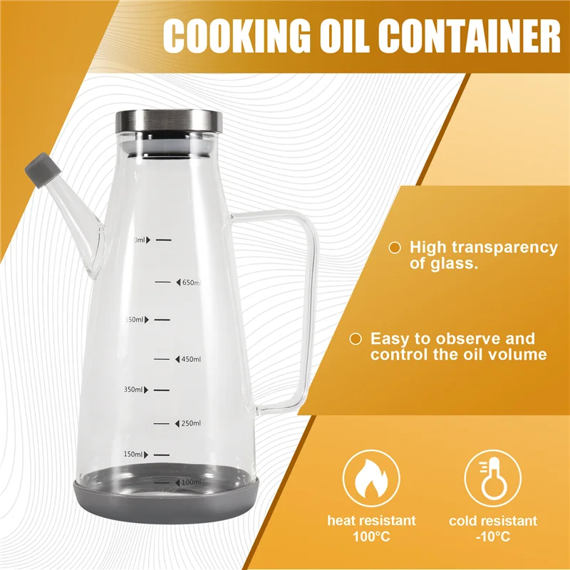 AC23-Large High Borosilicate Glass Oil Bottle For Cooking,25Floz Oil And Vinegar Dispenser Cruet With Non-Slip Silicone Base