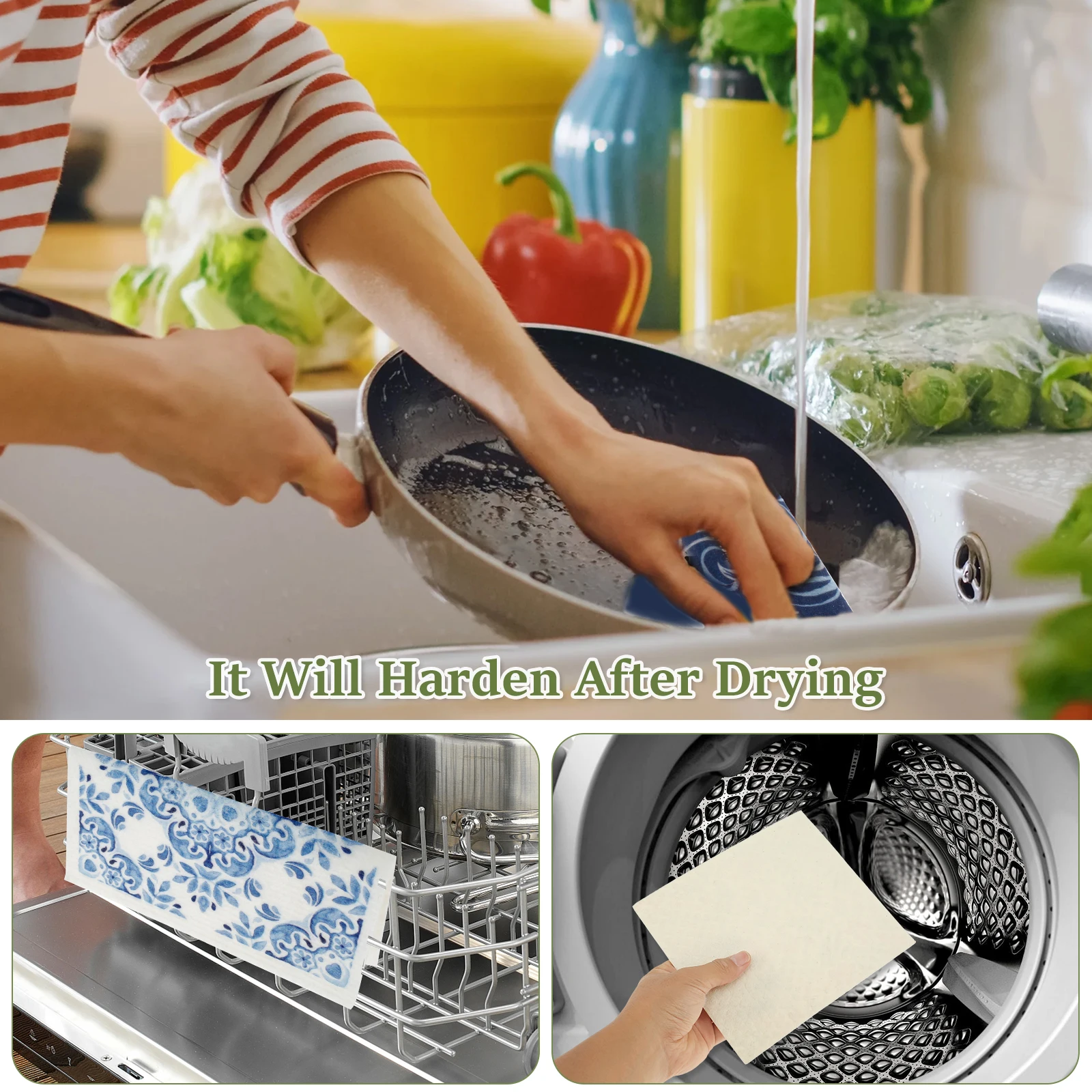 6/8Pcs Kitchen Dishcloths Eco-Friendly Dish Towels Reusable Super Absorbent Fast Drying Print Clean Dishcloths Soft Sponge Cloth