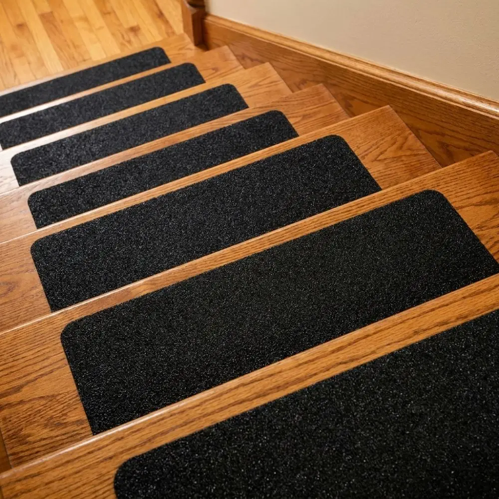 6Pcs Black Frosted Self‑Adhesive Stair Tread Mat Self-Stick Waterproof Stair Grip Tape Strips Tear‑Resistant Wear-Resistant