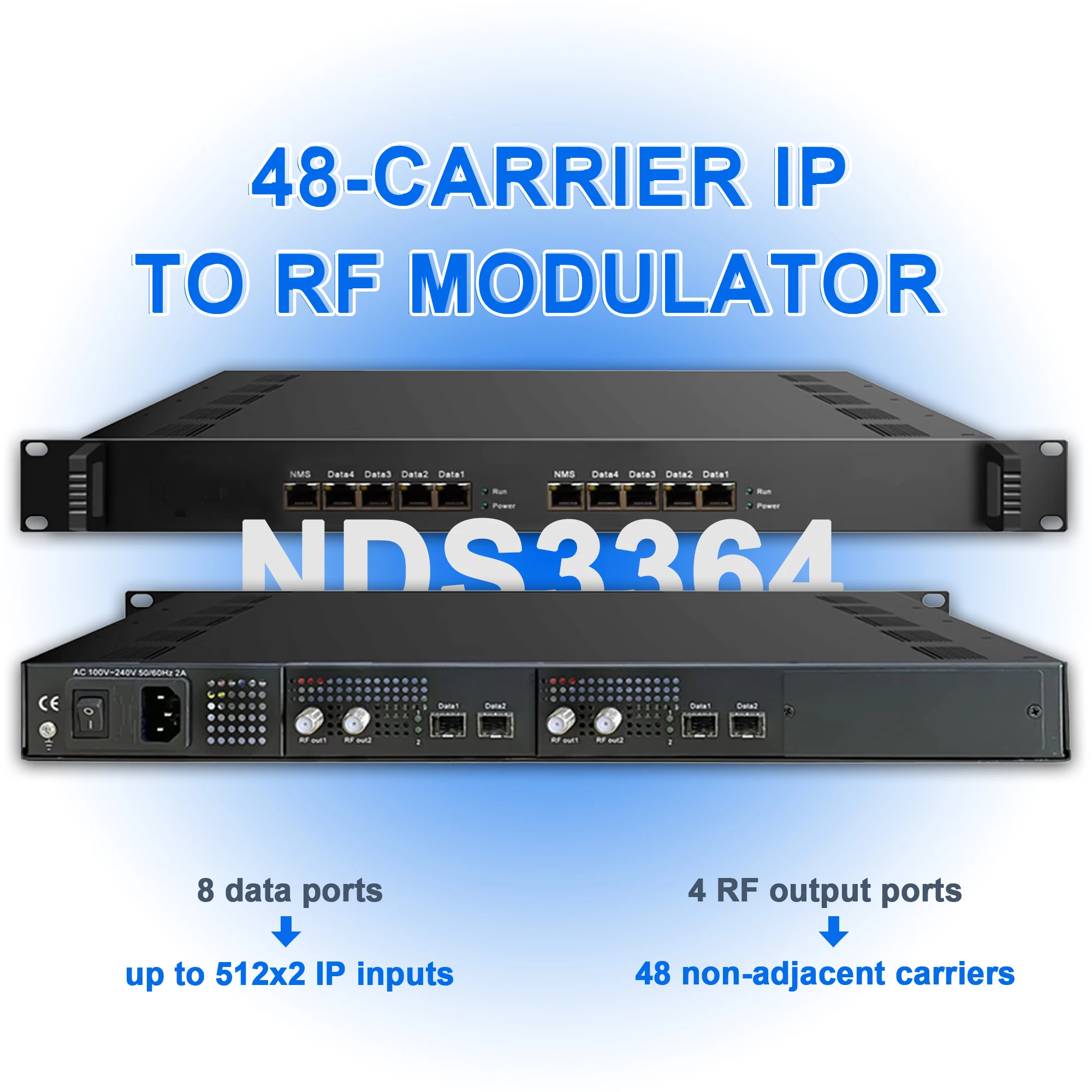 48-channel modulator IP to RF modulator IP to DVB-T ISDBT DVB-C ATSC CATV front-end device 8x1G+4XSFP input.IP QAM modulator