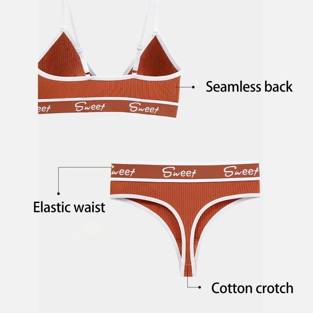 ZXYOUPING Reggiseno e slip in cotone per donna Set Reggiseno senza fili con coppa a triangolo a forma di V Reggiseno bikini sexy Slip sportivo senza ferretto