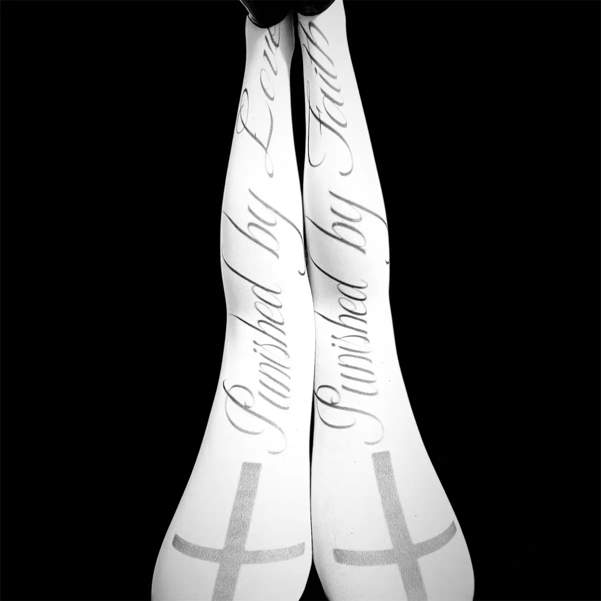 

White graffiti pantyhose Gothic retro 2000s Emo girl fetish Harajuku long socks cosplay cute Kawaii letter cross print Y2K