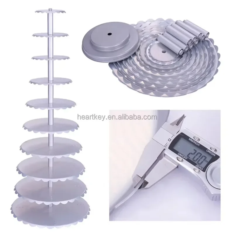 Aluminum Alloy 10 Tiers Wedding Cake Display Tower, Round Cupcake Stand Tower for Party Large Event