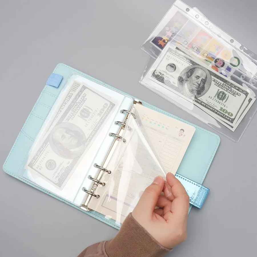 24 szt. Przezroczyste kieszenie do segregatora A6 bez zamka błyskawicznego, koperty na gotówkę, wkładki do segregatora budżetowego, etui, okładki ochronne na arkusze do segregatora 6-ringowego, organizer