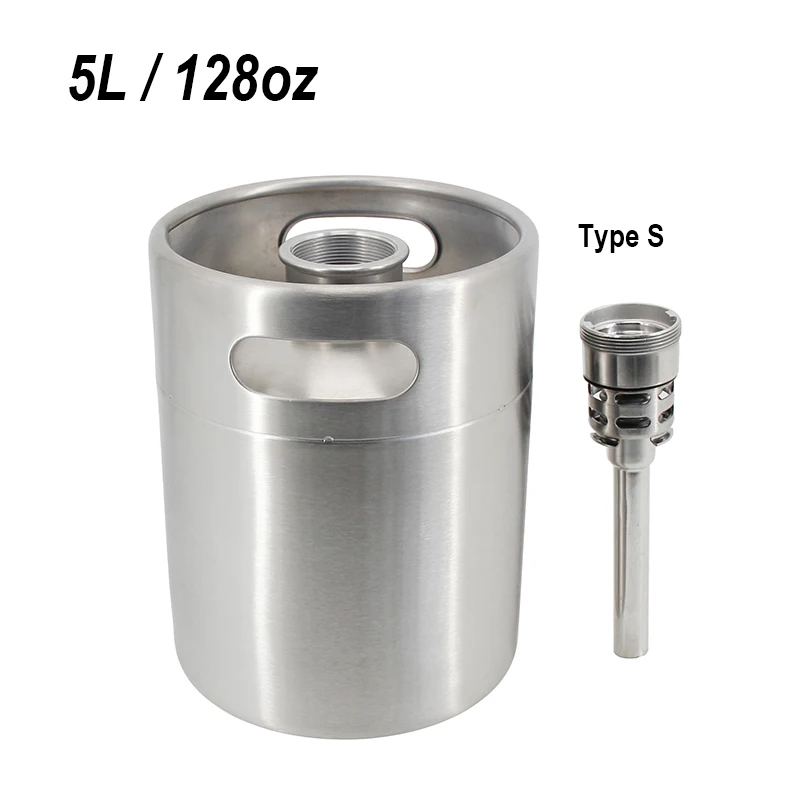 

Mini Keg 5L/128OZ with Type S Spear Single Wall Portable Ball Lock Spear Works Craft Beverage Kombucha Nitro Coffee Seltzer