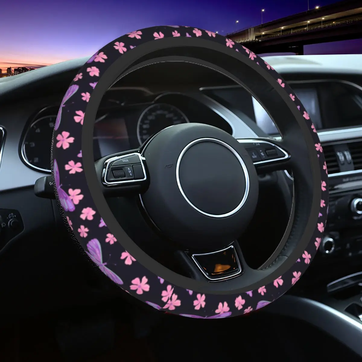 38cm Steering Wheel Covers Butterfly Sakura Flowers Universal Cute Pattern Braid On The Steering Wheel Cover Car Accessories