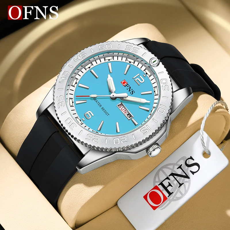 OFNS New Fashion Color Dial Men\'s Quartz Watch Outdoors Casual Waterproof Clock Silicone Sports Business Dress Men Watch Relogio