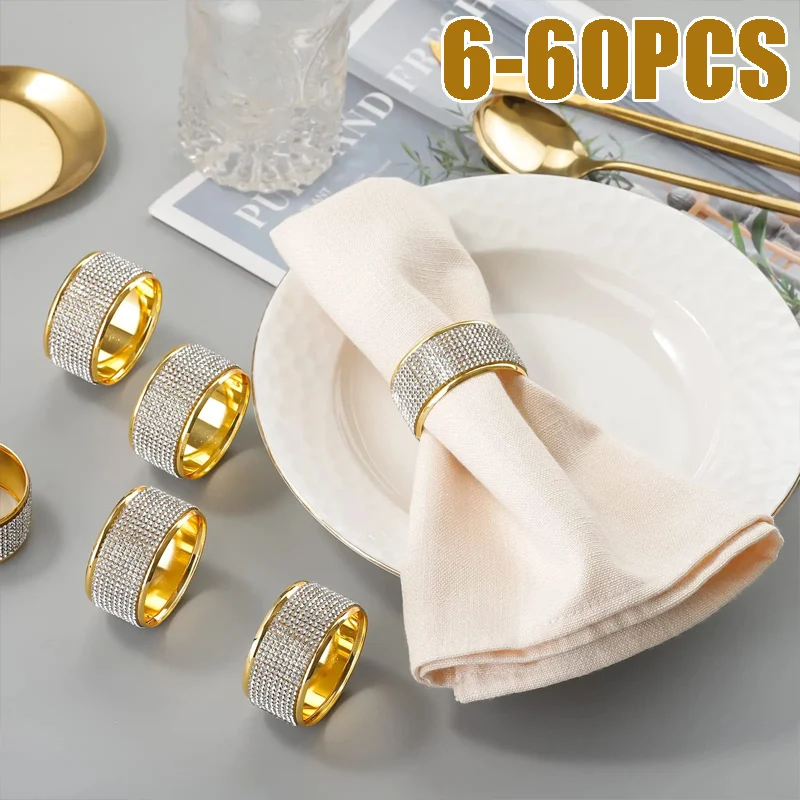Crystal Rhinestone Napkin Rings European Metal Napkin Holders with Diamond Pattern for Elegant Dining Wedding Receptions