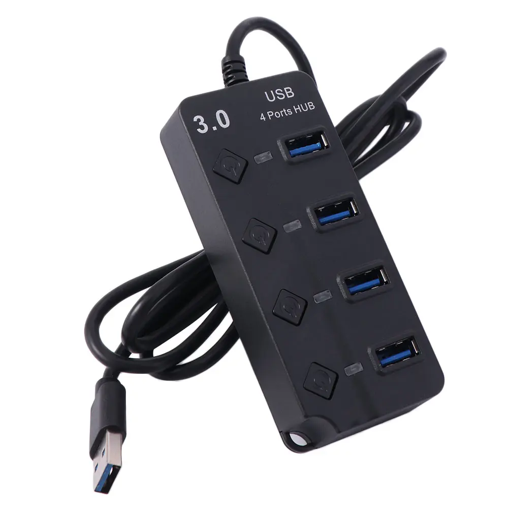 4 Port USB 3.0 Hub 5Gbps High Speed Power Adapter Multi USB Splitter Long Cable With Switch Multiple Expander Hub For Laptops