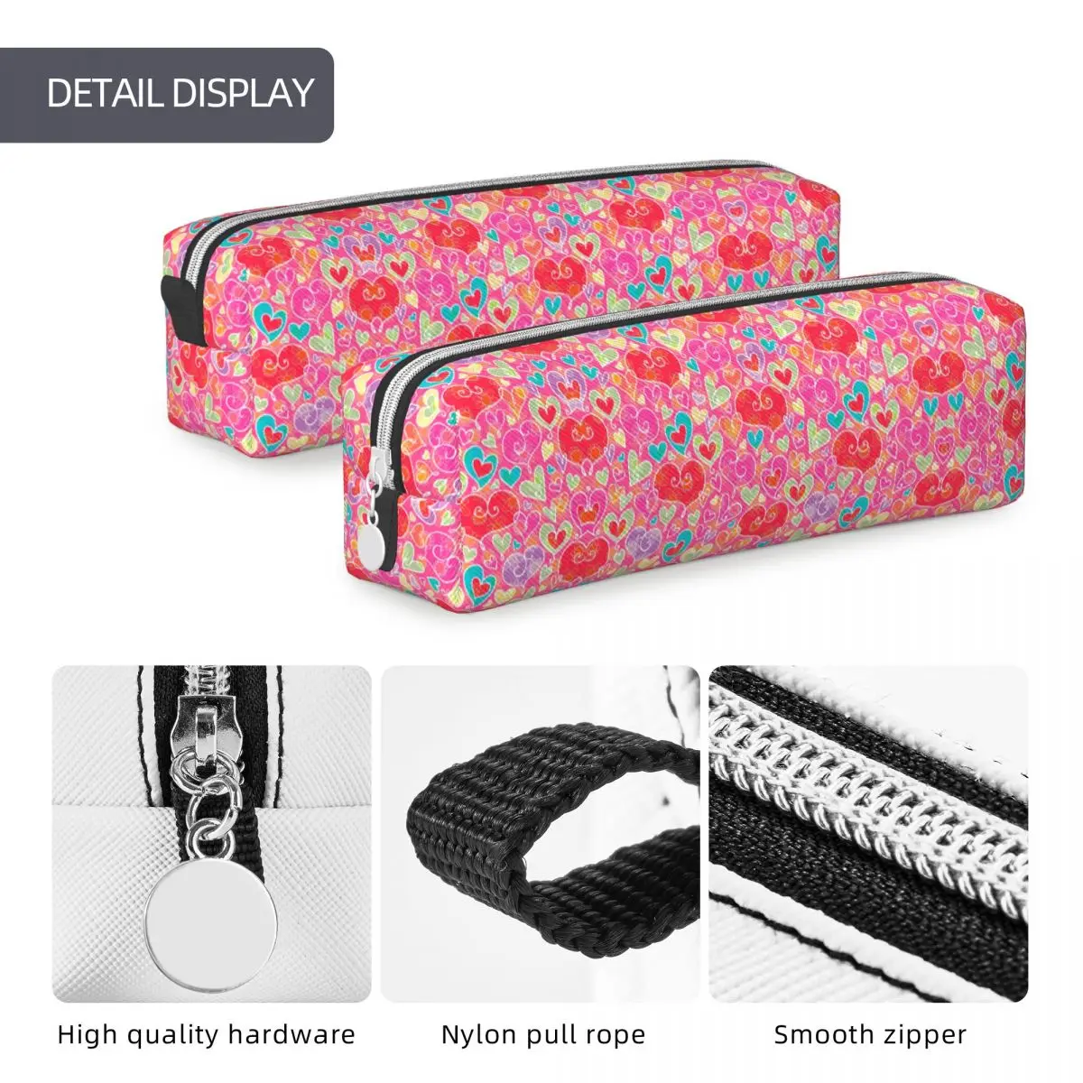 Valentine Hearts Pencil Case Flowers Print Girls Boys Retro Pen Box Custom Back To School Pencil Cases Stationery Organizer