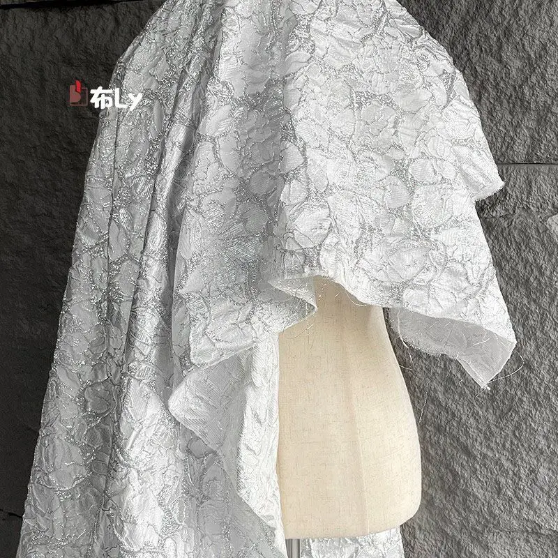 silver-pattern-3d-embossed-jacquard-textured-pleated-fabric-for-clothes-bags-designer-diy-renovation-material