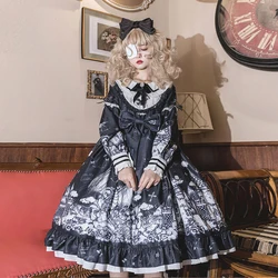 Gothic Lolita Dark Color loli Autumn Winter daily Lolita High Waist Kawaii Girl Cos Long Sleeve Dress Vampire Clothing Halloween