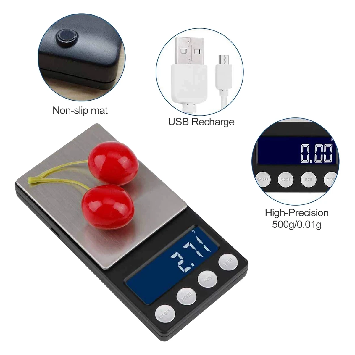 Digital Kitchen Scales,USB Rechargeable Pocket Scale 500G/0.01G Mini Scale Electronic Jewelry Food Grams