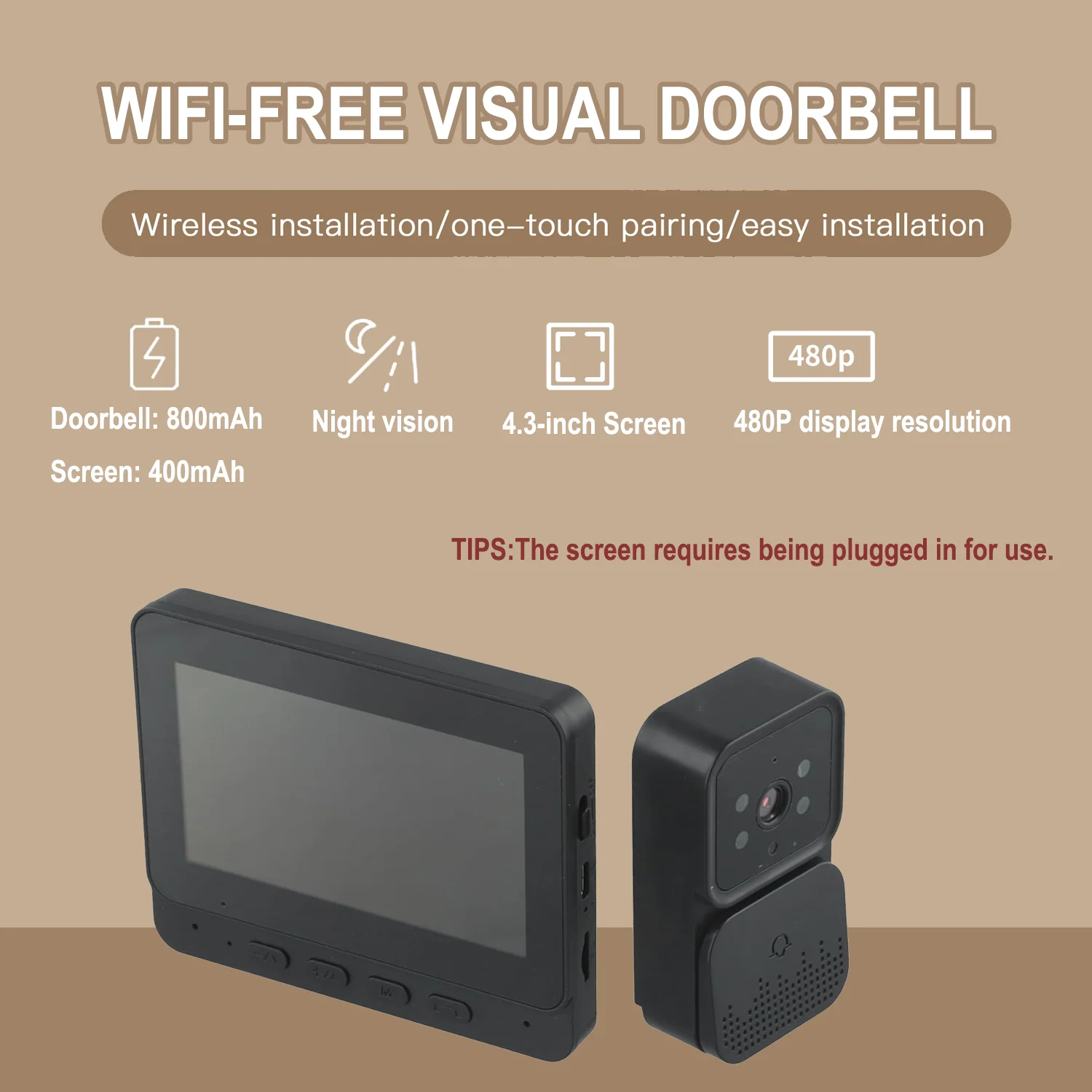 Video Doorbell with Intercom  Doorbell Camera with 4.3 Inch Screen Household Infrared Night Version Two-Way Speaking Long Batter